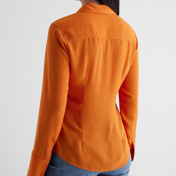 Express Portofino Orange Slim Fit Long Sleeves Top Shirt XS X-Small - Picture 3 of 4